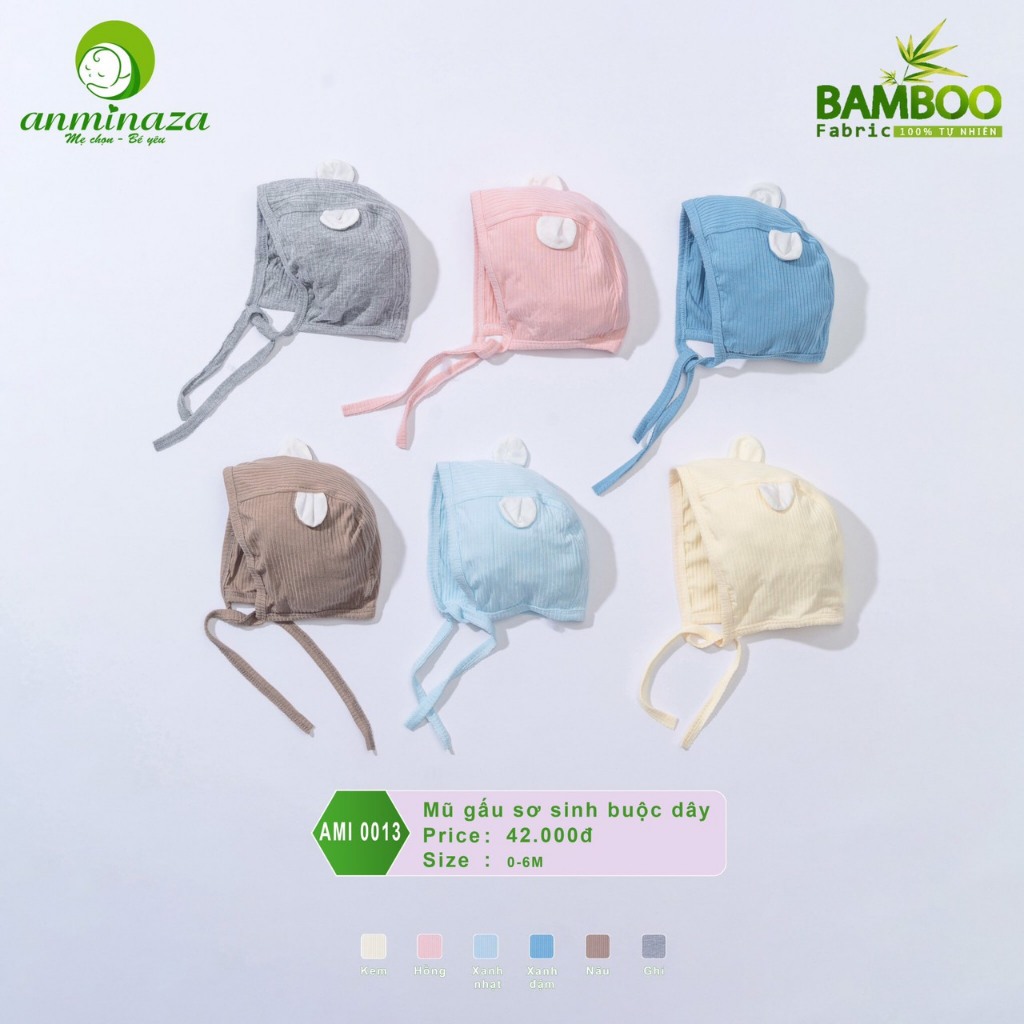 Mũ sơ sinh buộc dây tai gấu tai thỏ anminaza cho bé sơ sinh