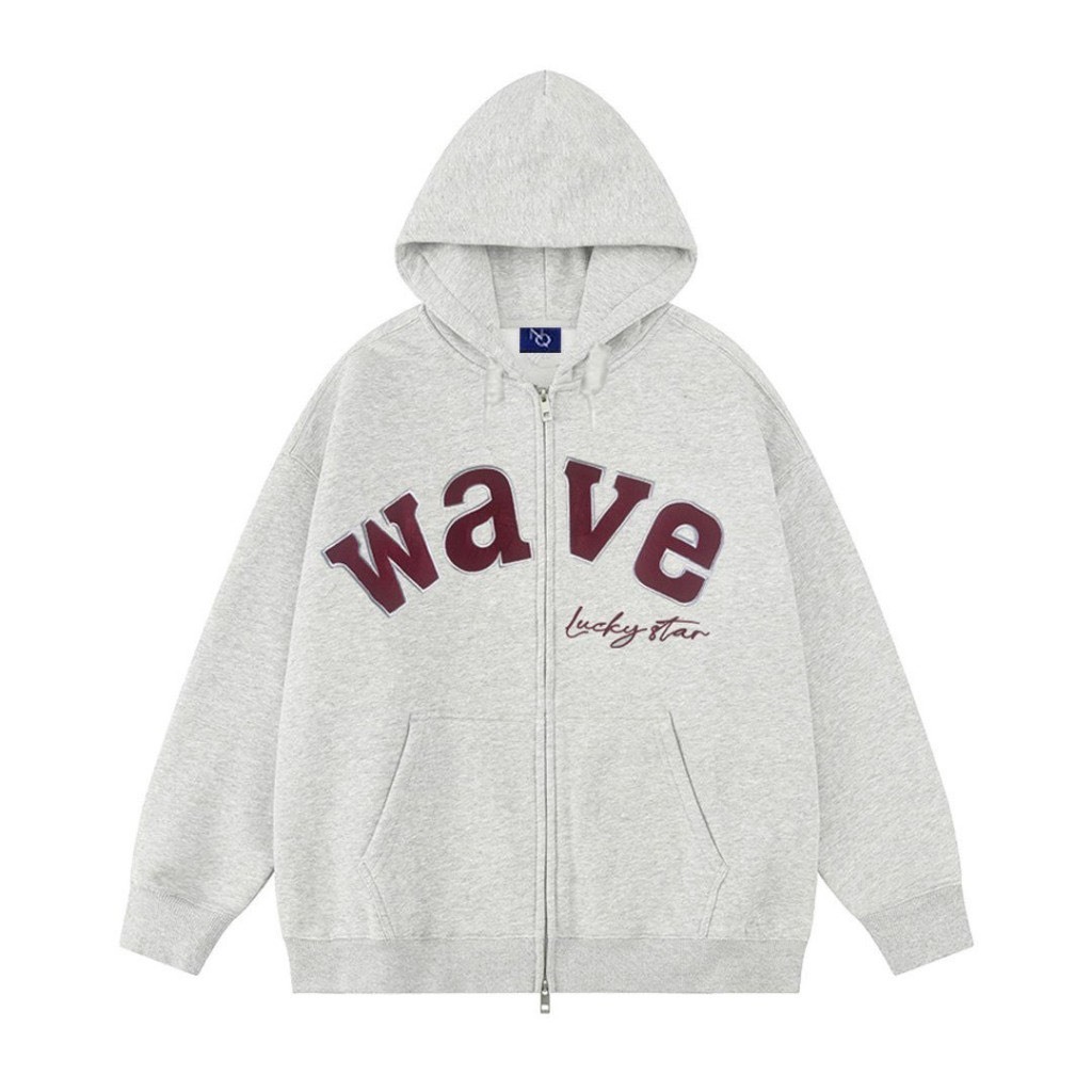 Áo Hoodie Zip WAVE , Áo Khoác Hoodie Form Rộng Mũ Trùm Unisex Vải Nỉ Bông Dày Dặn