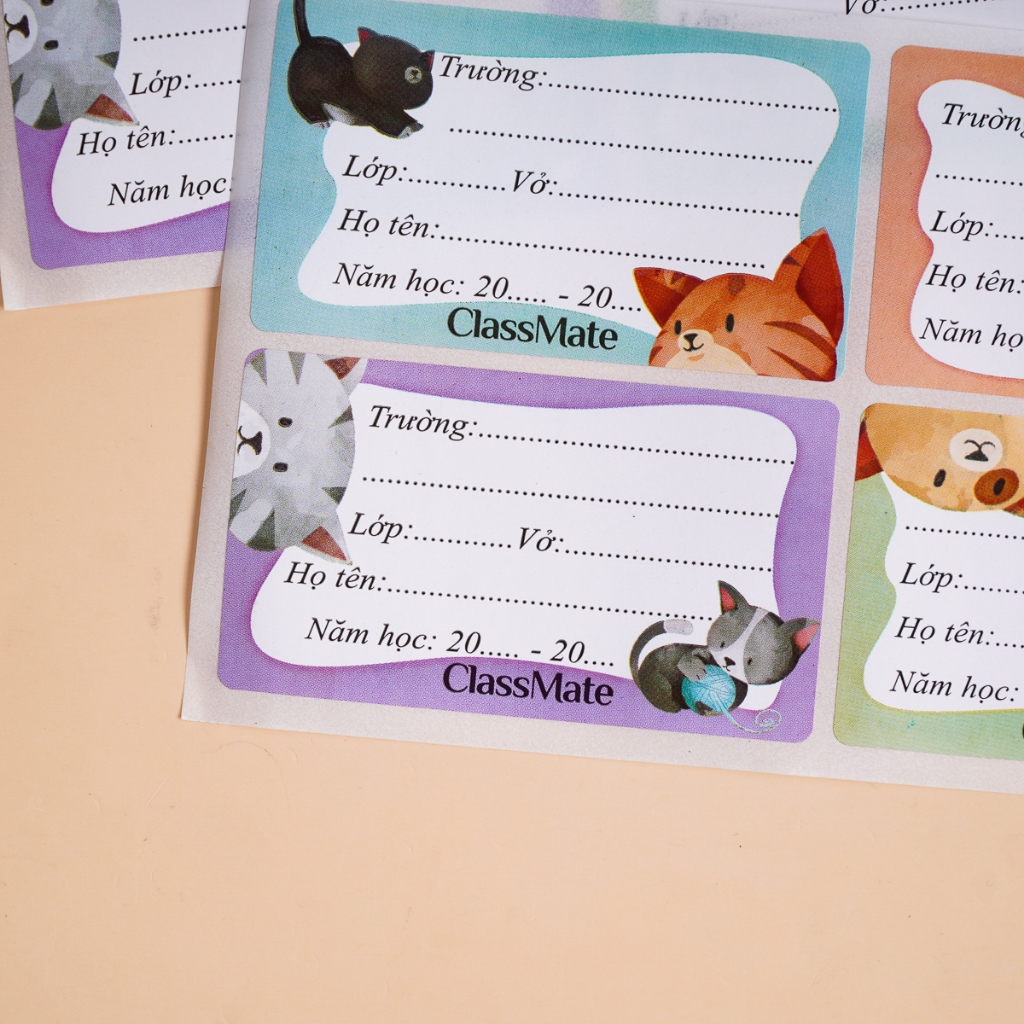 Nhãn Vở Ghi Tên Classmate Cats Thiết Kế Hình Mèo Dễ Thương, Có Keo Dán Sẵn Tiện Lợi 16 Cái/Tập NT211