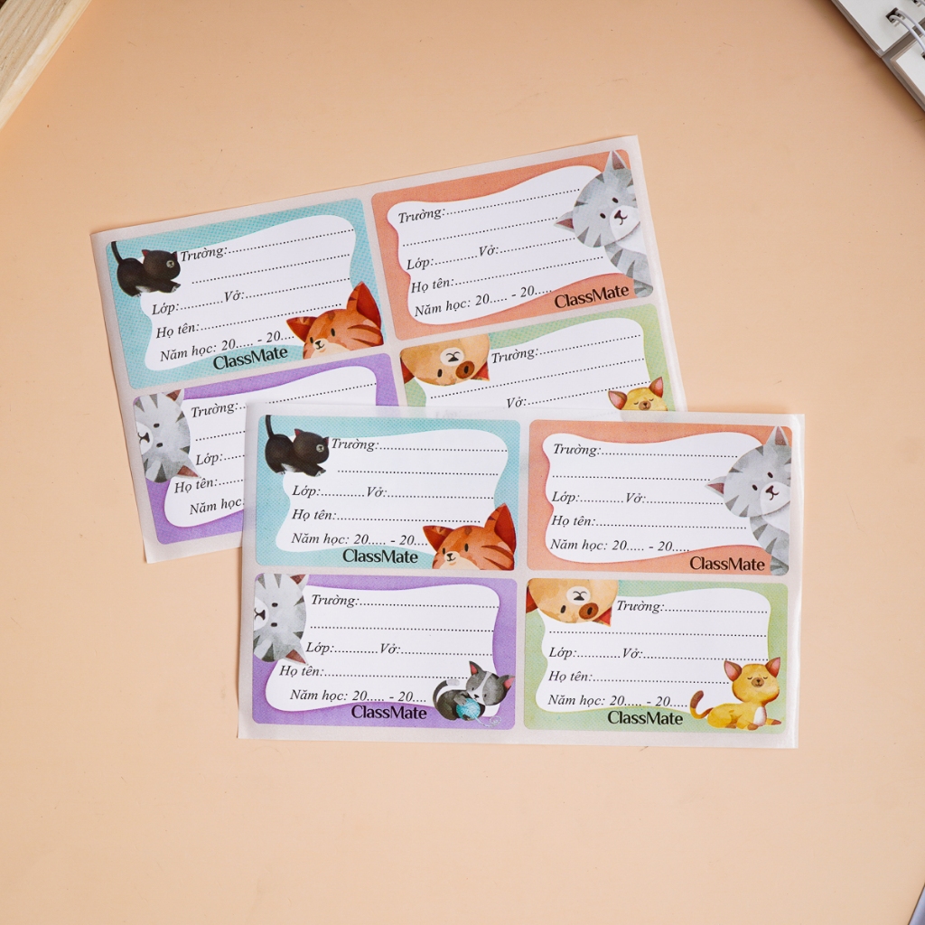 Nhãn Vở Ghi Tên Classmate Cats Thiết Kế Hình Mèo Dễ Thương, Có Keo Dán Sẵn Tiện Lợi 16 Cái/Tập NT211