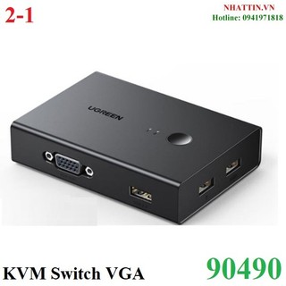 Bộ chuyển mạch kvm vga 2 vào 1 ra fullhd 1080p hỗ trợ hotkey ugreen 90490 cao cấp