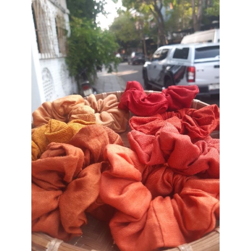 Scrunchies - Cột tóc vải Linen phong cách màu vintage đơn giản tone nóng đỏ cam vàng và pastel tím hồng trắng đen sỉ lẻ