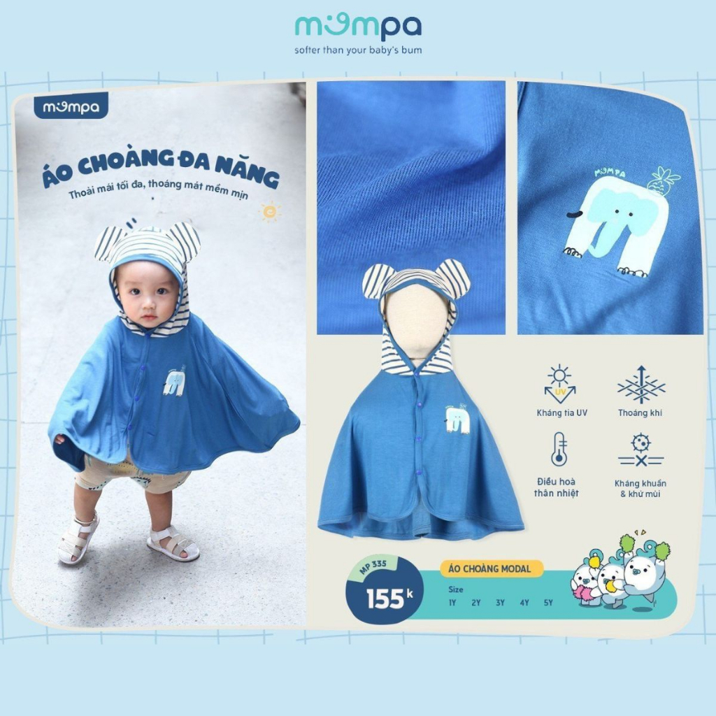 Áo chống nắng cho bé Ualarogo 6 tháng - 5 tuổi vải cotton 4 mùa hình tai gấu có túi 3898