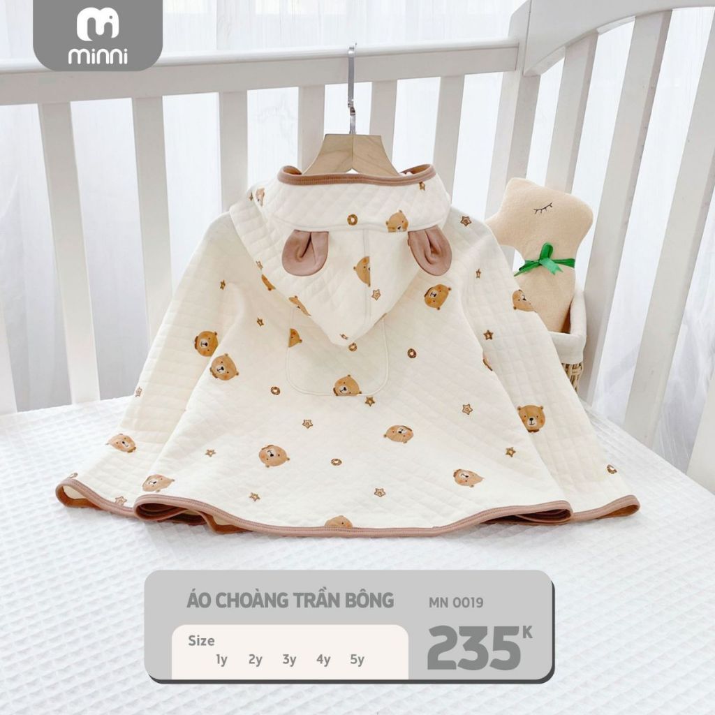 Áo chống nắng cho bé Ualarogo 6 tháng - 5 tuổi vải cotton 4 mùa hình tai gấu có túi 3898