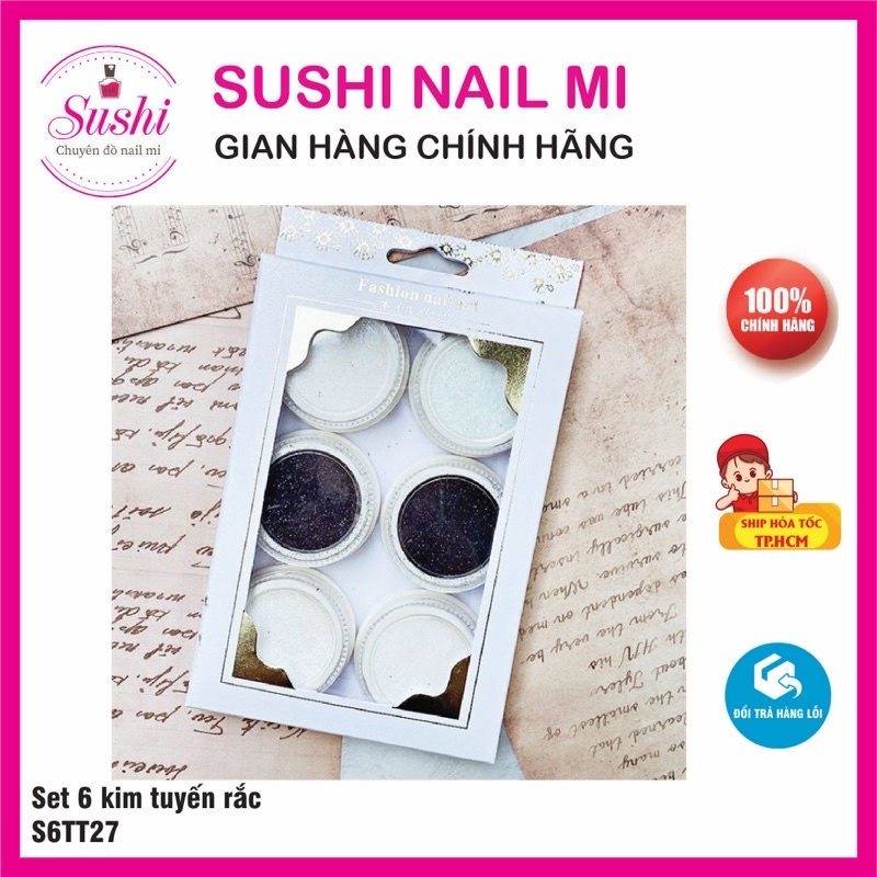 Set kim tuyến rắc trắng đen trang trí móng lấp lánh - Sushi nail mi