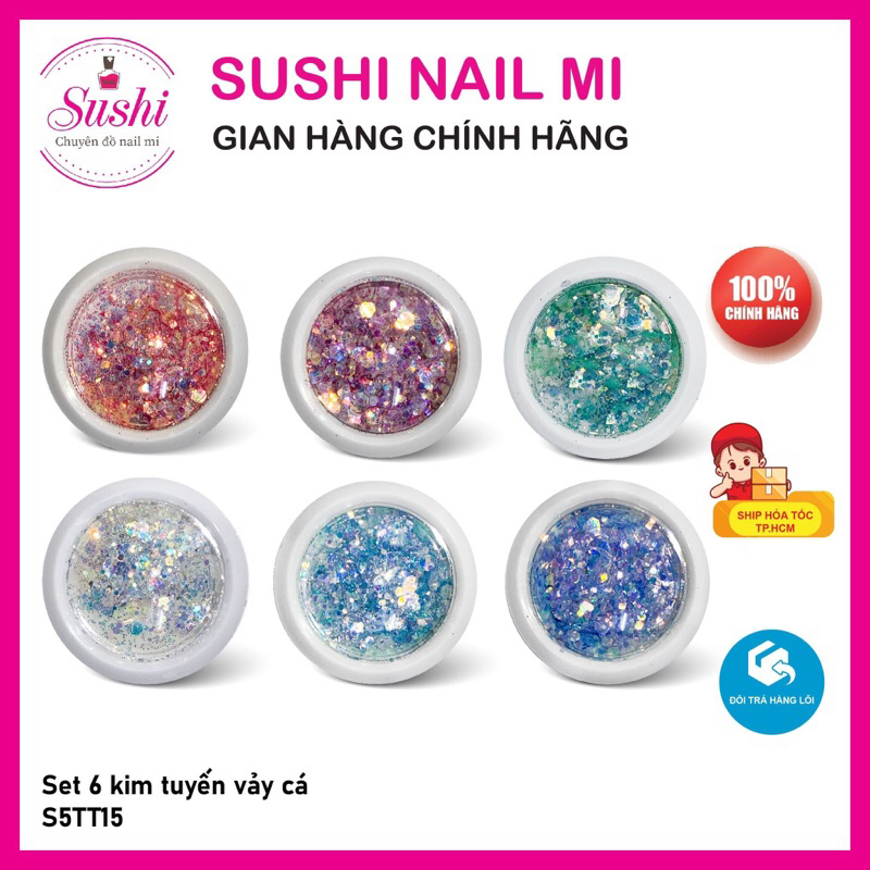 Set nhũ kim tuyến siêu sáng lấp lánh trang trí móng đắp ẩn gel phong cách Hàn Nhật - Sushi nail mi