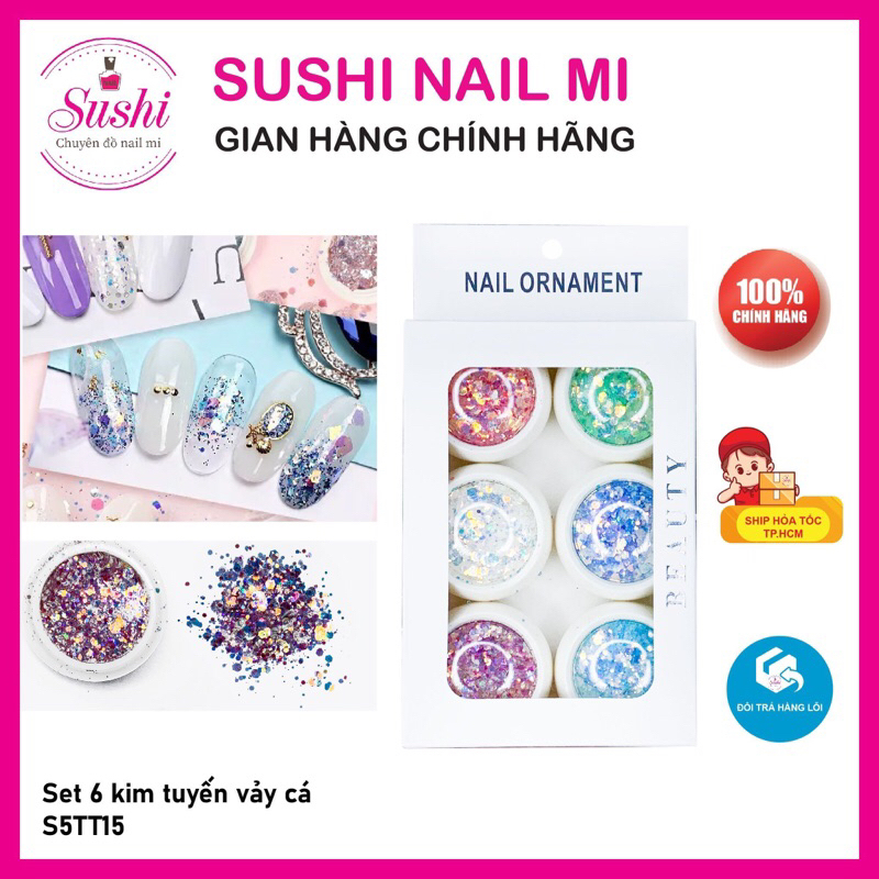 Set nhũ kim tuyến siêu sáng lấp lánh trang trí móng đắp ẩn gel phong cách Hàn Nhật - Sushi nail mi