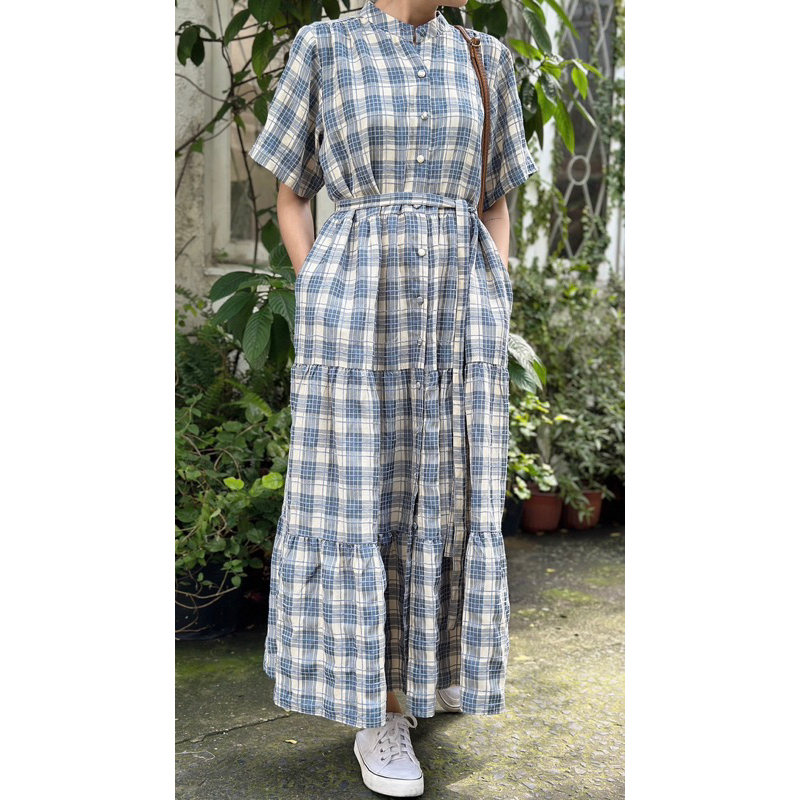 Đầm caro cotton có tay