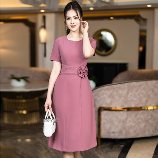 Đầm chữ a xếp ly eo hoa kết - hồng ruốc d10015