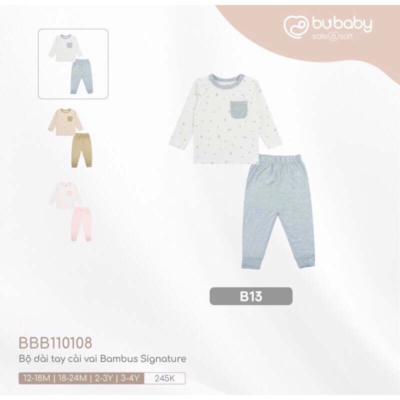 Bộ dài tay cài vai bambus Bubaby