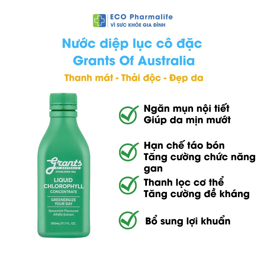 Combo 2 Nước Diệp Lục Cô Đặc Grants Liquid Chlorophyll Concentrate Làm Sáng Da Tăng Cường Sức Đề Kháng Thải Độc Gan 500m