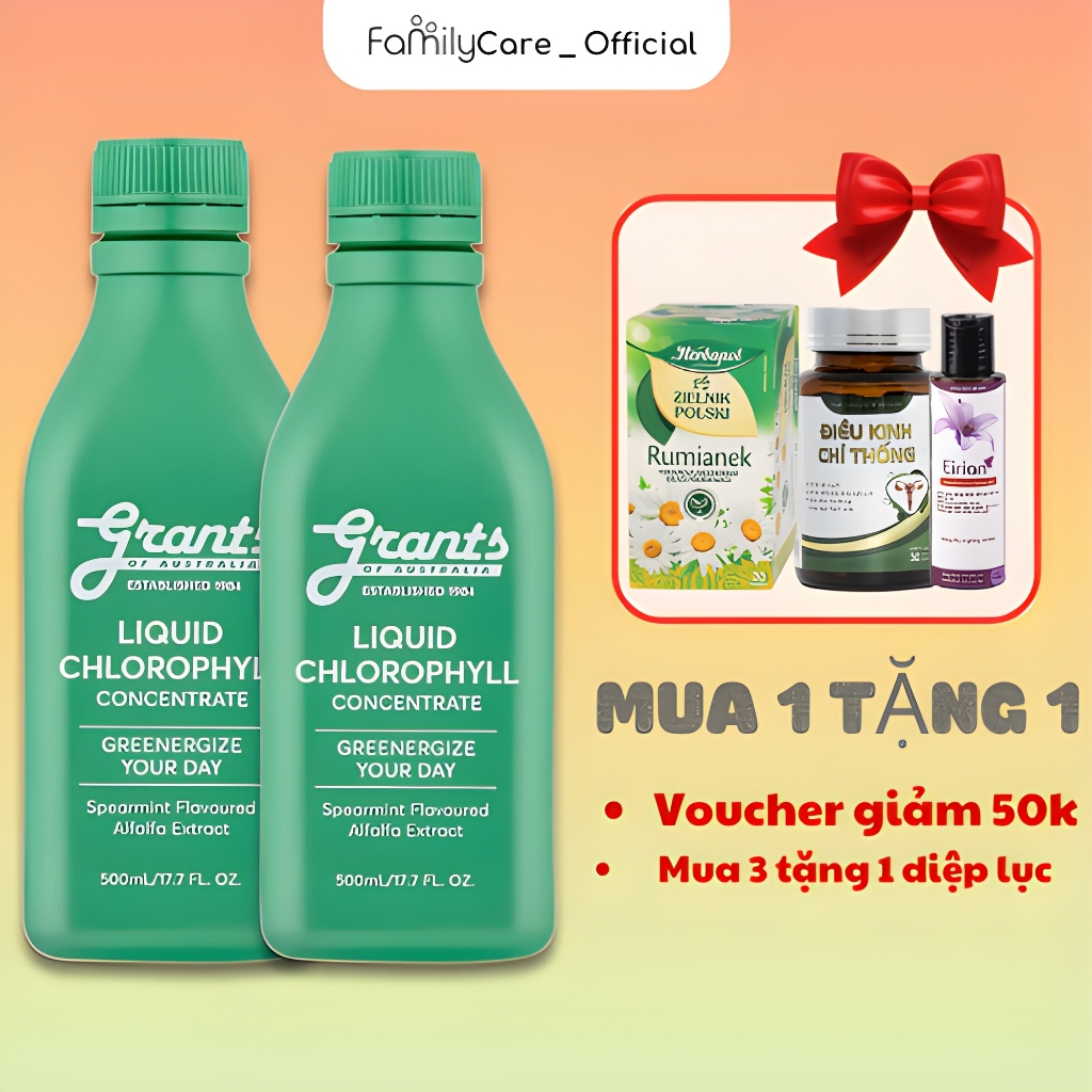 Combo 2 Nước Diệp Lục Cô Đặc Grants Liquid Chlorophyll Concentrate Làm Sáng Da Tăng Cường Sức Đề Kháng Thải Độc Gan 500m