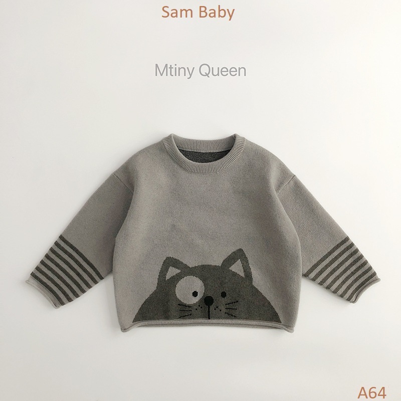 Áo len gấu mèo ống tay kẻ xinh cho bé-Sam Baby-A64