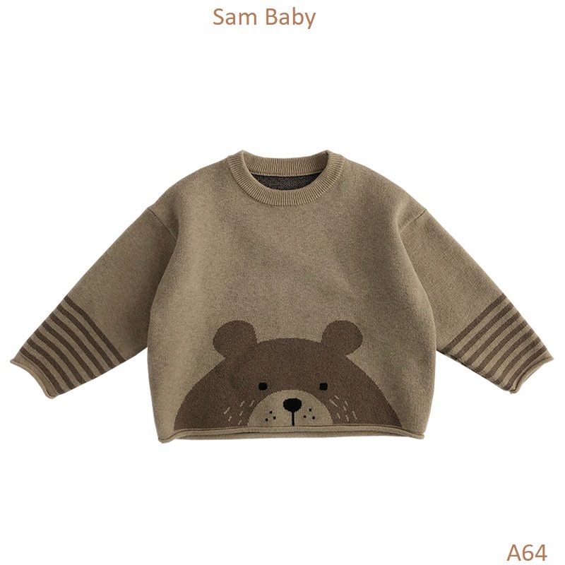 Áo len gấu mèo ống tay kẻ xinh cho bé-Sam Baby-A64