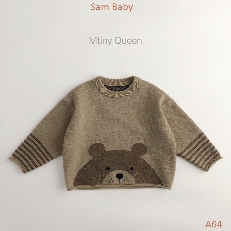 Áo len gấu mèo ống tay kẻ xinh cho bé-Sam Baby-A64