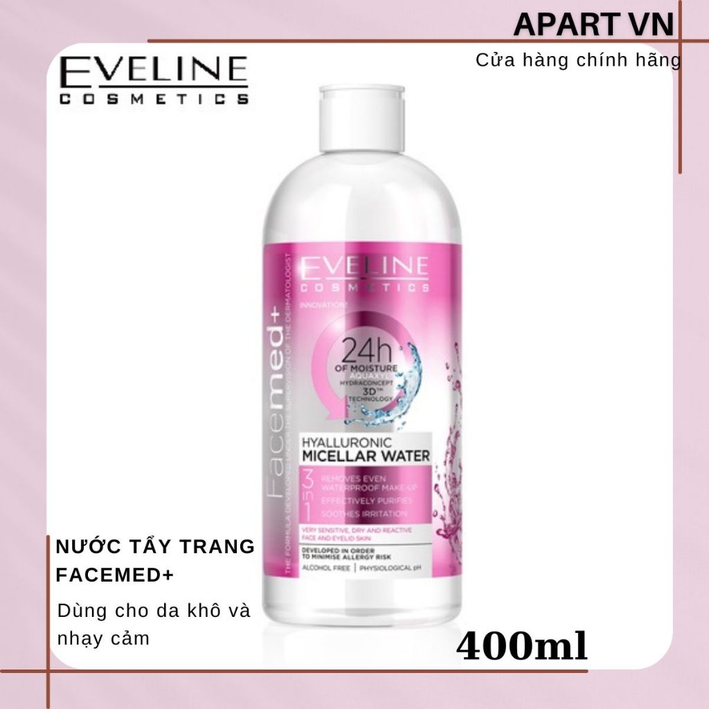 Nước tẩy trang không cồn dành cho da nhạy cảm Eveline Facemed+ dưỡng ẩm da 400ml