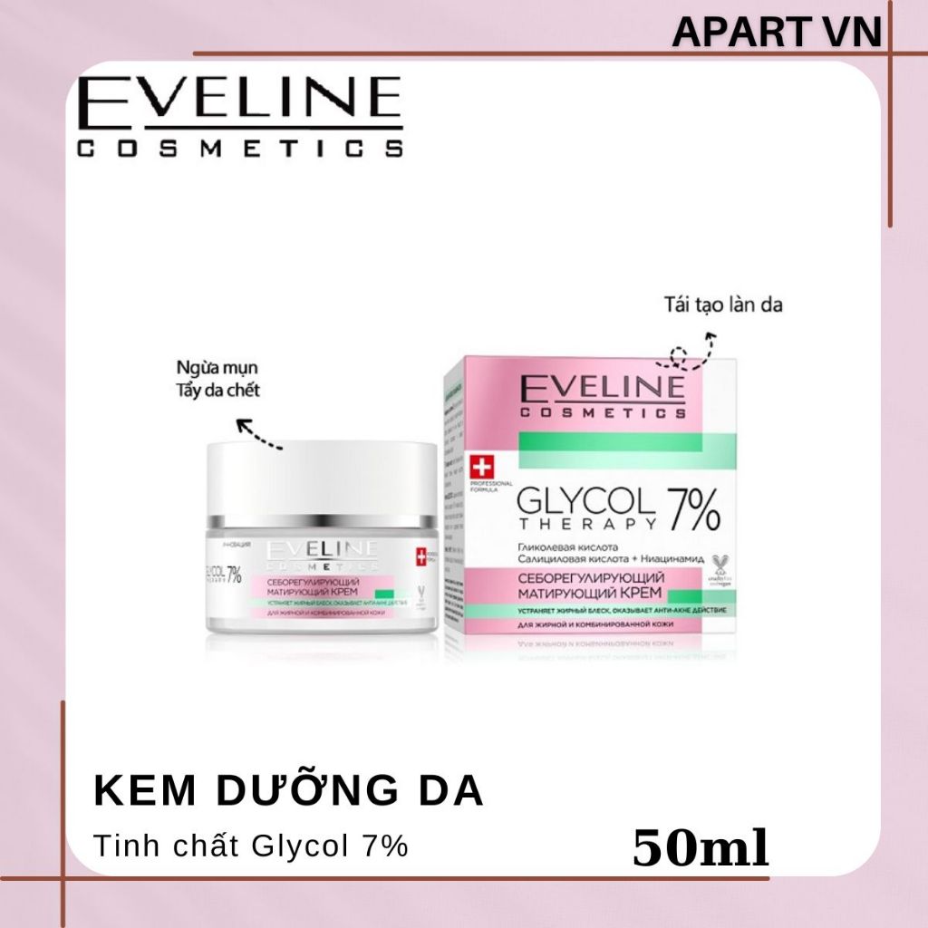Kem dưỡng Eveline Glycol Therapy 7% ngừa mụn, mờ thâm 50ml