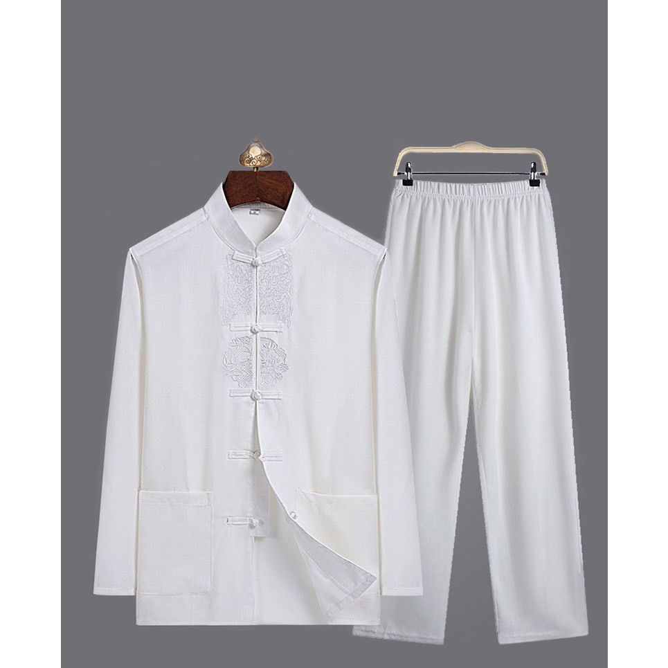 Bộ Đũi Trung Niên Dài Tay Thêu Họa Tiết Tỉ Mỉ, Quà Tặng Cho Bố Và Ông.