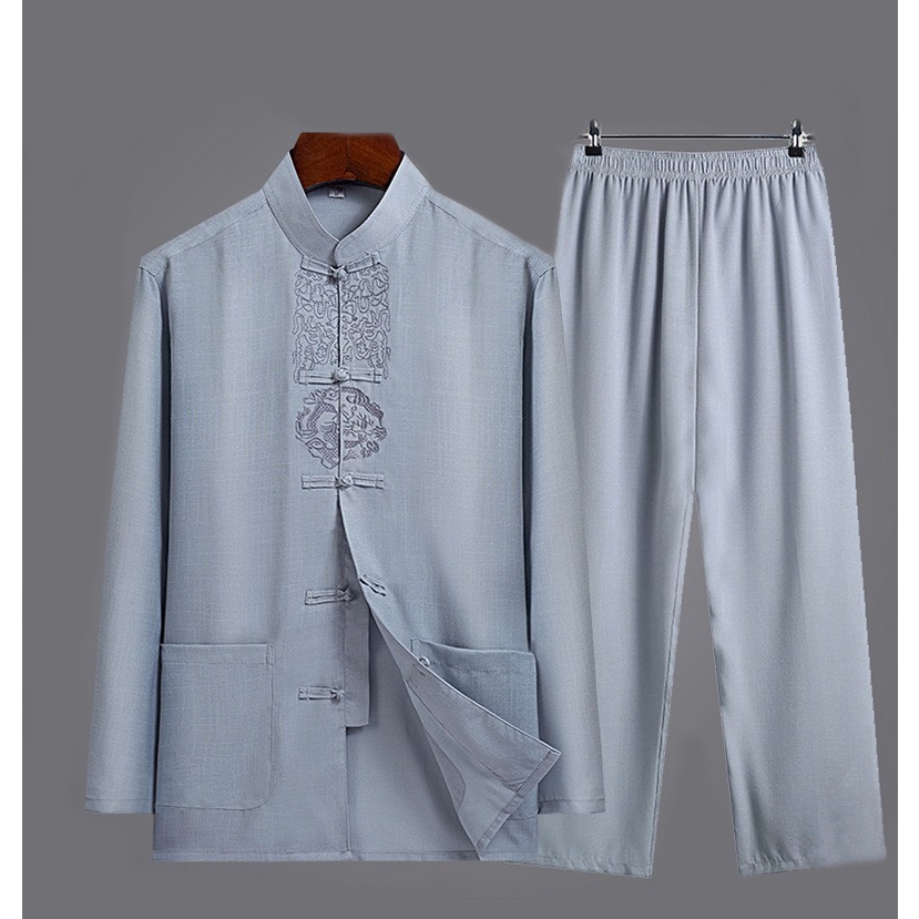 Bộ Đũi Trung Niên Dài Tay Thêu Họa Tiết Tỉ Mỉ, Quà Tặng Cho Bố Và Ông.