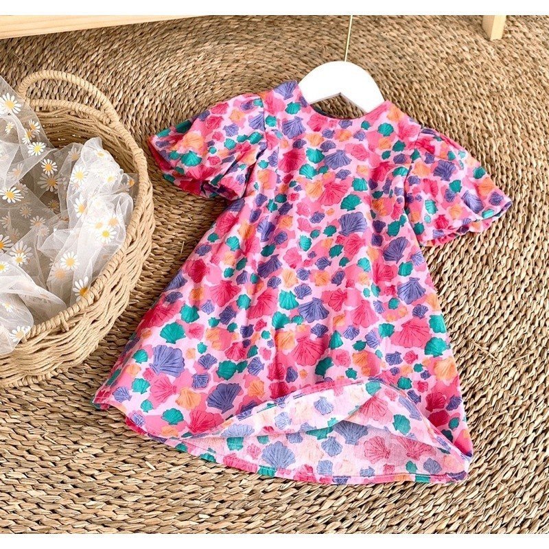 Váy Bé Gái The Pig  Hoạ Tiết Sò Hồng Cực Xinh Chất Thô Cotton Siêu Mềm Mịn Thoáng Mát Thấm Hút Mồ Hôi Tốt