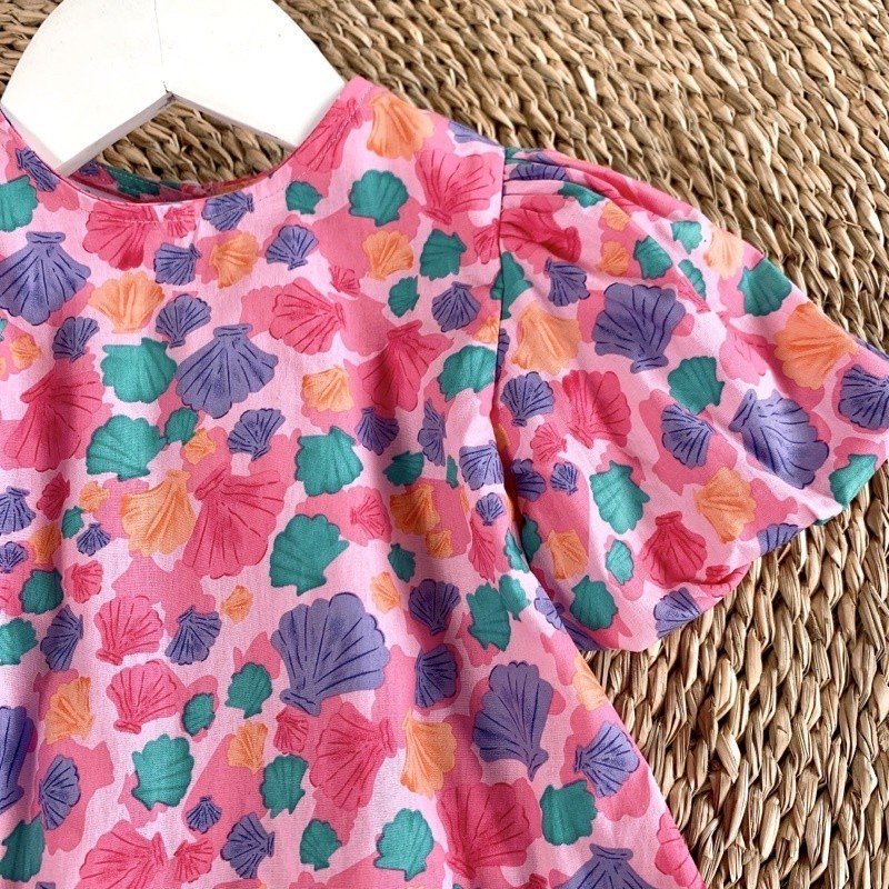 Váy Bé Gái The Pig  Hoạ Tiết Sò Hồng Cực Xinh Chất Thô Cotton Siêu Mềm Mịn Thoáng Mát Thấm Hút Mồ Hôi Tốt