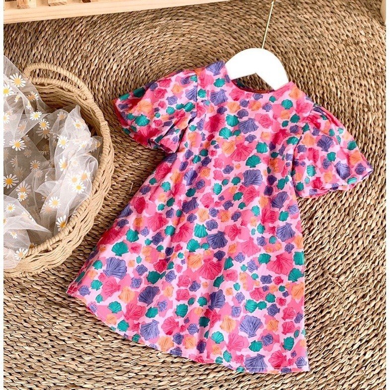 Váy Bé Gái The Pig  Hoạ Tiết Sò Hồng Cực Xinh Chất Thô Cotton Siêu Mềm Mịn Thoáng Mát Thấm Hút Mồ Hôi Tốt