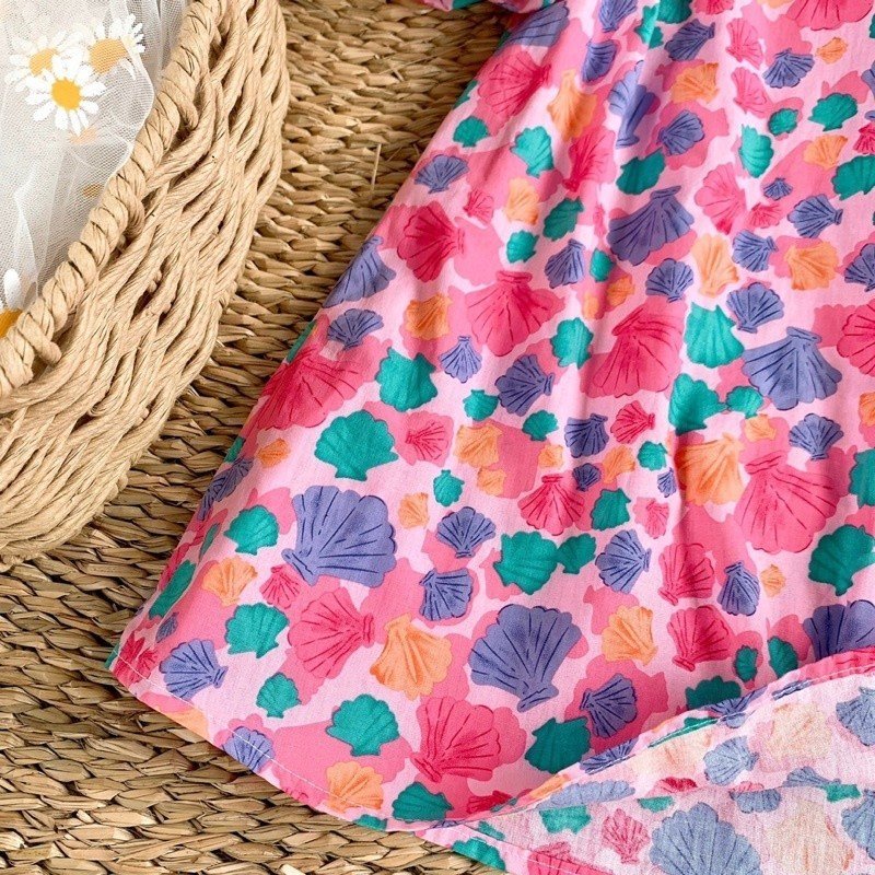 Váy Bé Gái The Pig  Hoạ Tiết Sò Hồng Cực Xinh Chất Thô Cotton Siêu Mềm Mịn Thoáng Mát Thấm Hút Mồ Hôi Tốt