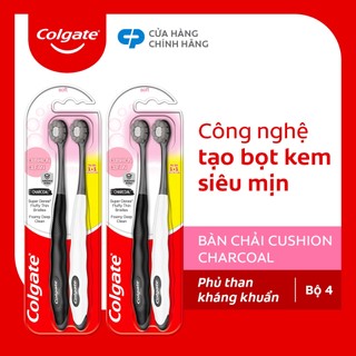 Bộ 4 Bàn chải Colgate Cushion Clean Twin Charcoal lông chải siêu dày tạo bọt mịn, kháng khuẩn