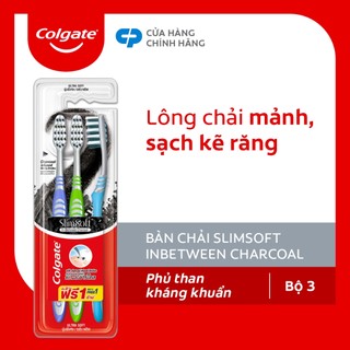 Bộ 3 Bàn chải Colgate Slimsoft lông chải mềm mảnh xen sợi phủ than hoạt tính