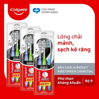 Bộ 9 Bàn chải Colgate Slimsoft Between Charcoal lông chải mềm mảnh xen sợi phủ than hoạt tính