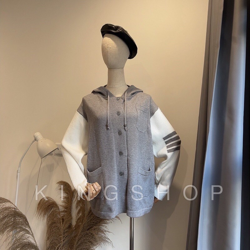 Áo Khoác Cadigan Phối Tay Trắng  Áo Nỉ Có Mũ Dày Dặn Dáng Rộng Nam Nữ