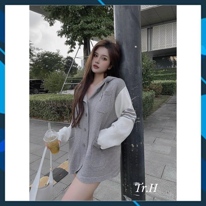 Áo Khoác Cadigan Phối Tay Trắng  Áo Nỉ Có Mũ Dày Dặn Dáng Rộng Nam Nữ