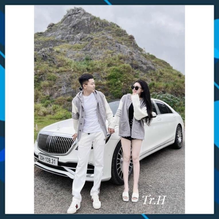 Áo Khoác Cadigan Phối Tay Trắng  Áo Nỉ Có Mũ Dày Dặn Dáng Rộng Nam Nữ