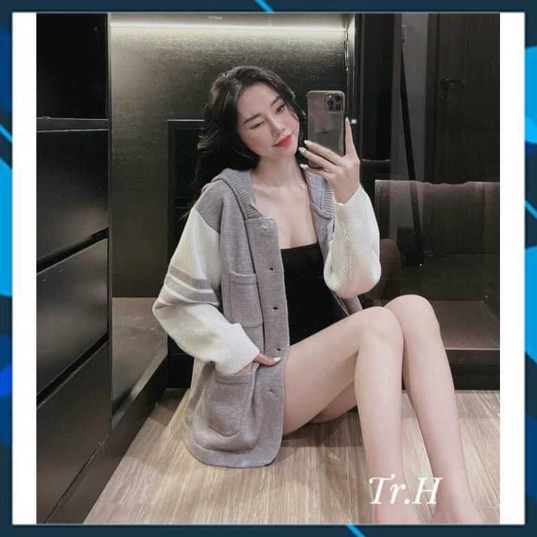 Áo Khoác Cadigan Phối Tay Trắng  Áo Nỉ Có Mũ Dày Dặn Dáng Rộng Nam Nữ