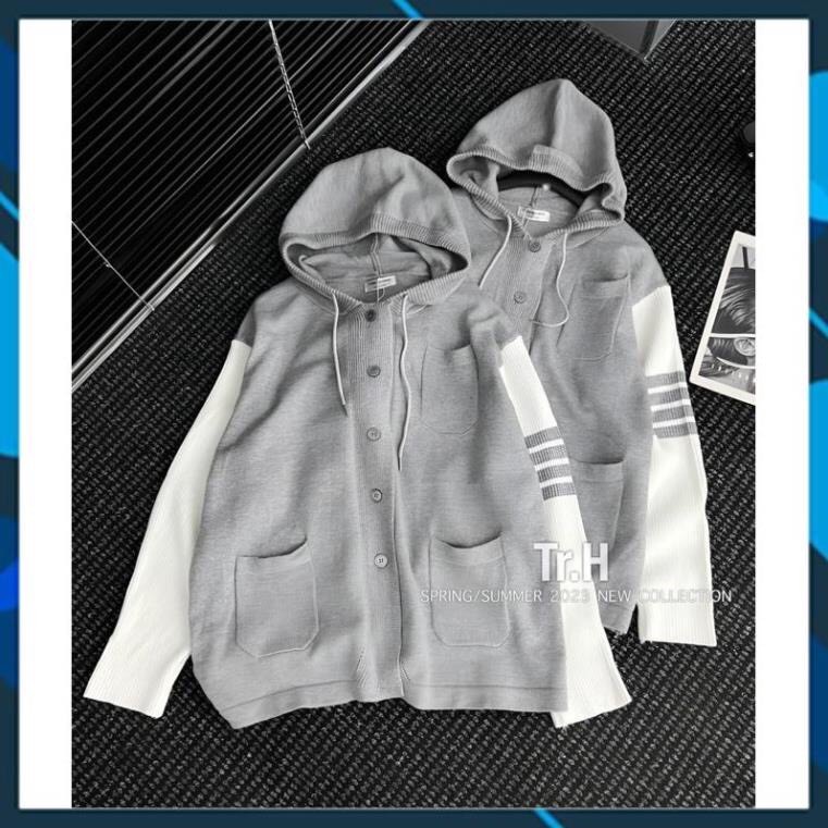 Áo Khoác Cadigan Phối Tay Trắng  Áo Nỉ Có Mũ Dày Dặn Dáng Rộng Nam Nữ