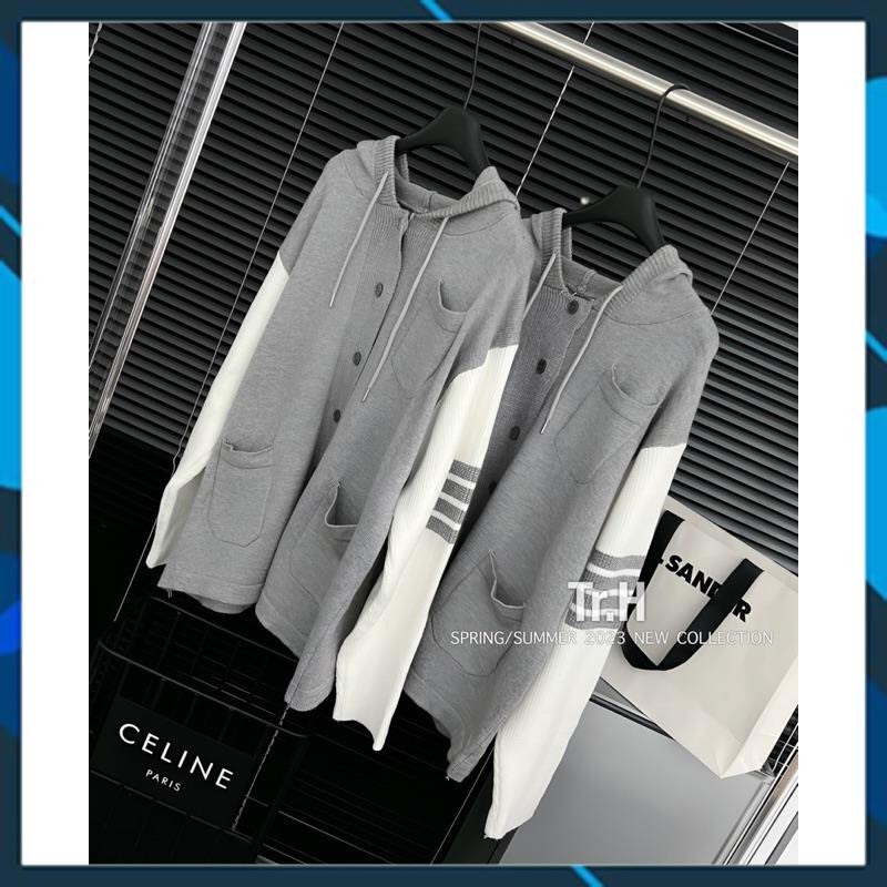 Áo Khoác Cadigan Phối Tay Trắng  Áo Nỉ Có Mũ Dày Dặn Dáng Rộng Nam Nữ