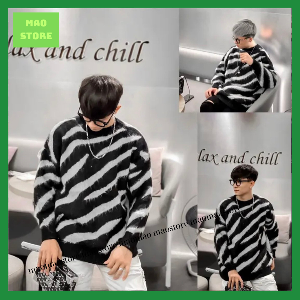 Áo Sweater Len Nam Nữ Dệt Hoạ Tiệt Sọc Vằn Đen Trắng Sợi Xù Bo Ống Dày Dặn Cao Cấp Cho Các Boy Phố Đi Học Đi Chơi