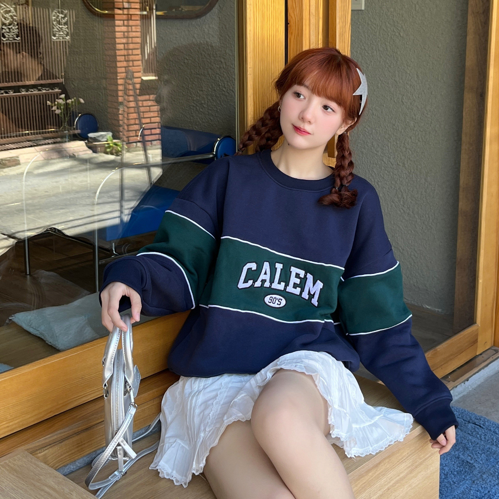 Áo SWEATER sọc ngang thêu 90S form boxy brand Calem Club