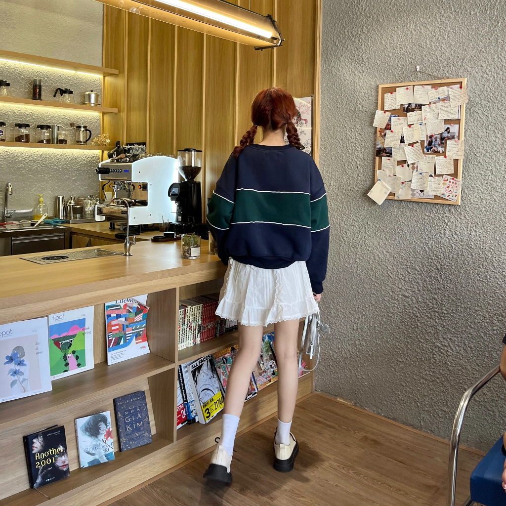 Áo SWEATER sọc ngang thêu 90S form boxy brand Calem Club