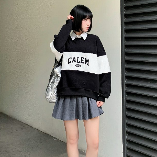 Áo SWEATER sọc ngang thêu 90S form boxy brand Calem Club