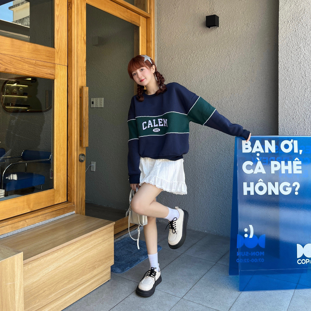 Áo SWEATER sọc ngang thêu 90S form boxy brand Calem Club