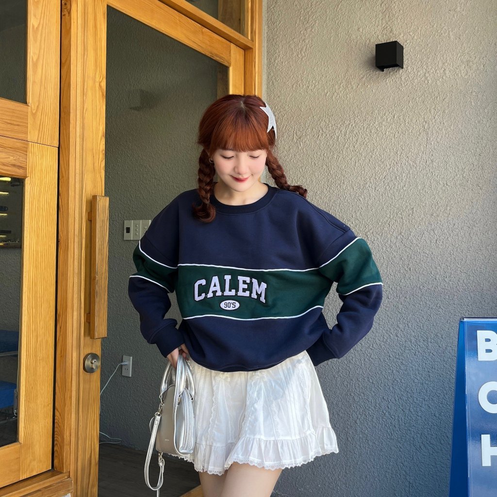 Áo SWEATER sọc ngang thêu 90S form boxy brand Calem Club