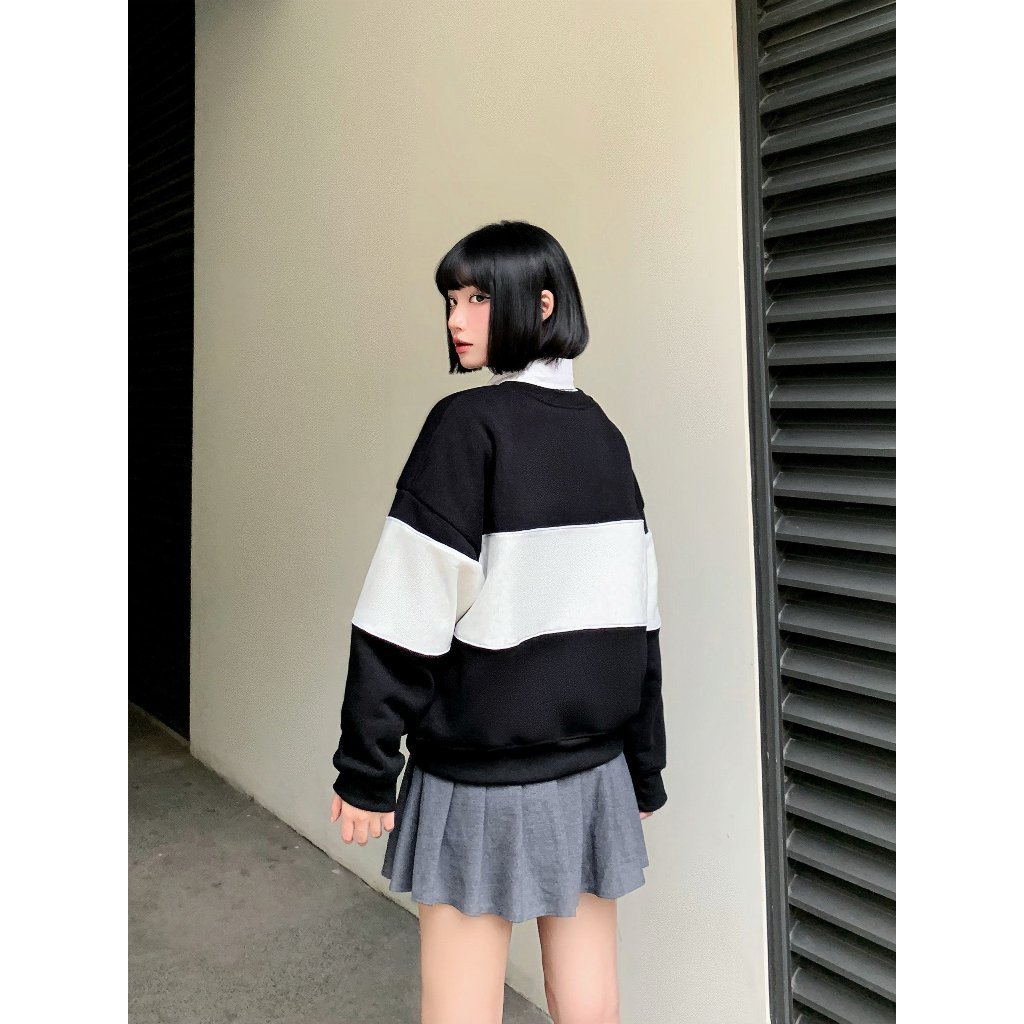 Áo SWEATER sọc ngang thêu 90S form boxy brand Calem Club
