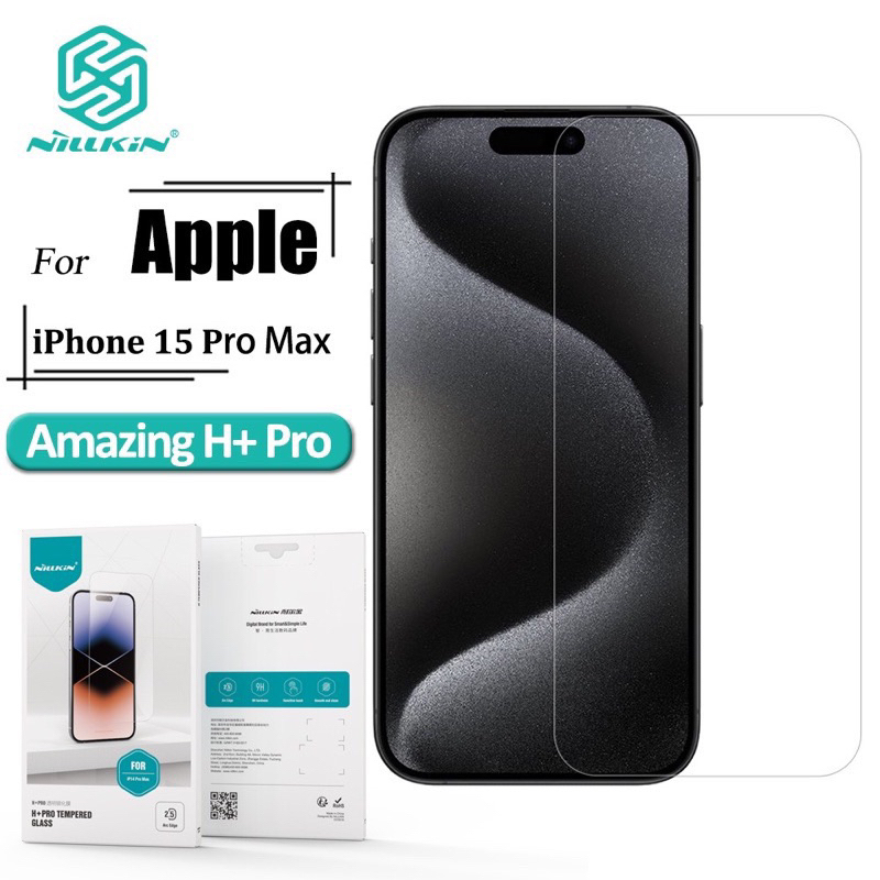 Kính cường lực NILLKIN H+ PRO trong suốt siêu mỏng 0.2mm không viền Iphone 15 Pro,15 Pro Max,15 Plus chính hãng