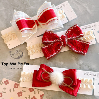 Băng đô turban nơ đỏ ren nhiều mẫu/ Bờm tóc cho bé 0-3 tuổi màu đỏ phong cách Hàn Quốc phụ kiện Tóc Năm Mới 2024