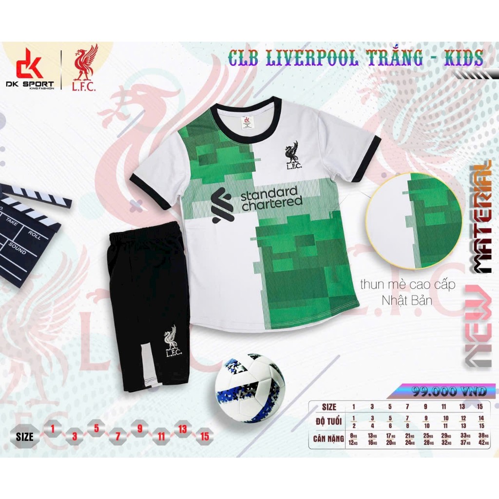 Bộ Đồ Đá Banh Trẻ em CLB Livepool trắng