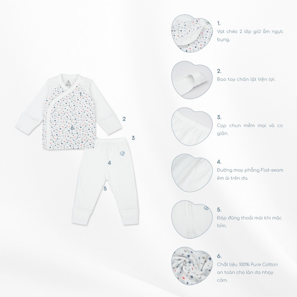 Bu baby - Bộ dài tay cài chéo Leafly BCT110800