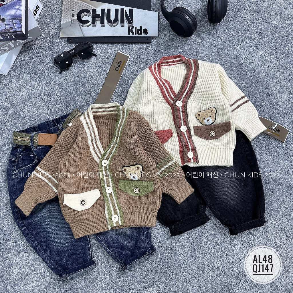 AL48 - ÁO CDG len viền kẻ túi nắp thêu gấu - 812 cho Bé