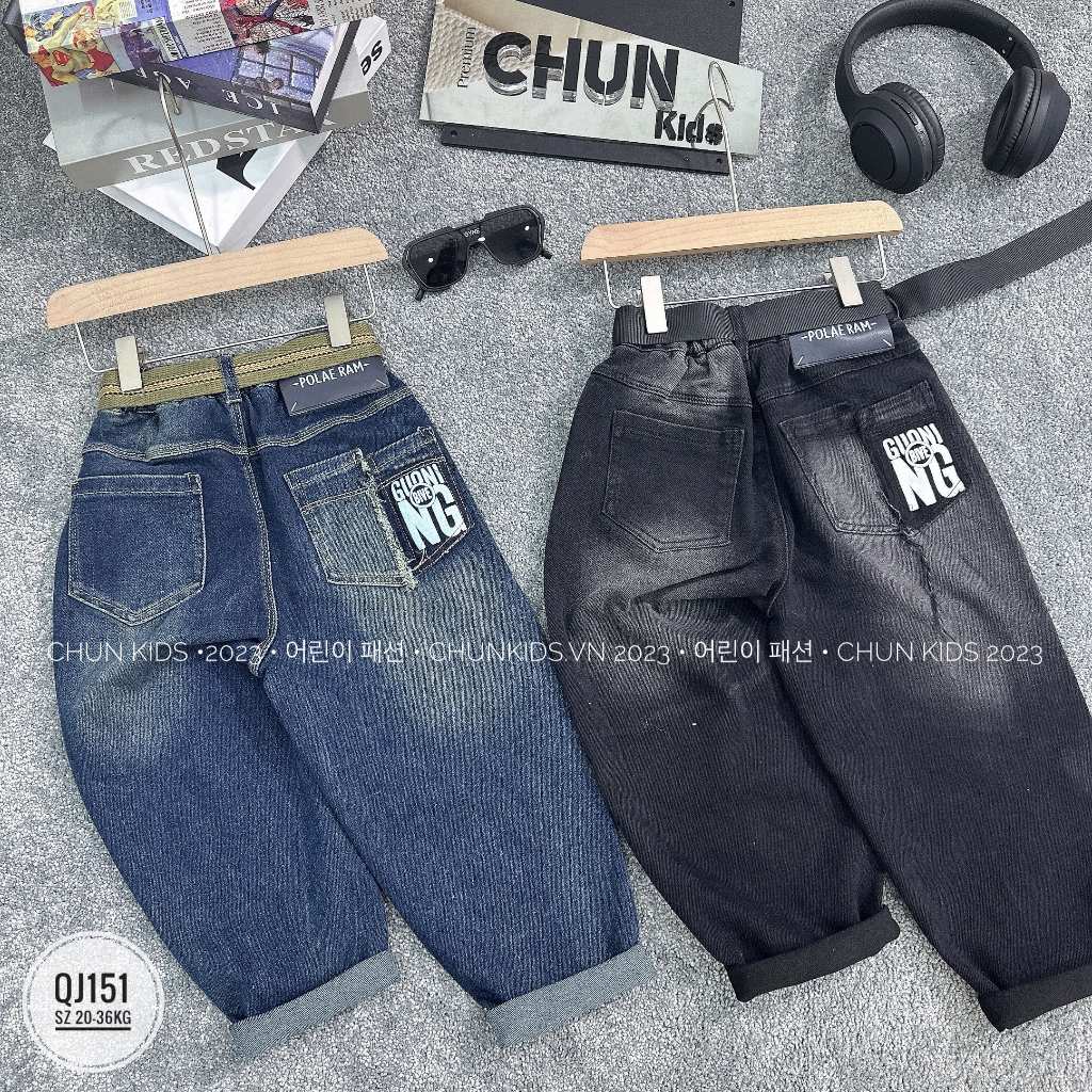 QJ151 - QUẦN jean đại CHUN đáp ruatua 2 vạch chỉ - trơn 1 vạch chỉ -905 cho Bé