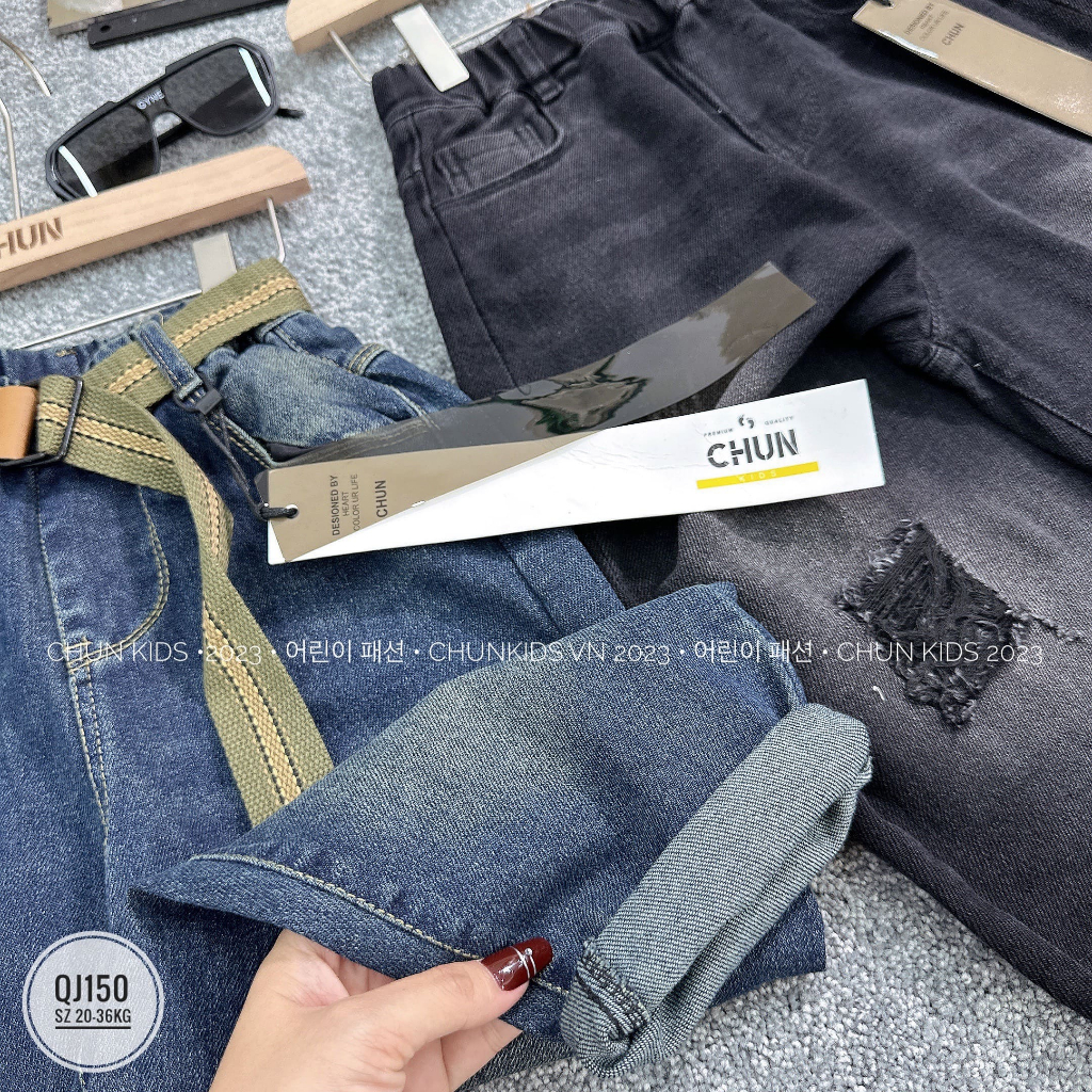 QJ150 - QUẦN jean đại CHUN rách 2 gối không hở chân nha - 903 cho Bé